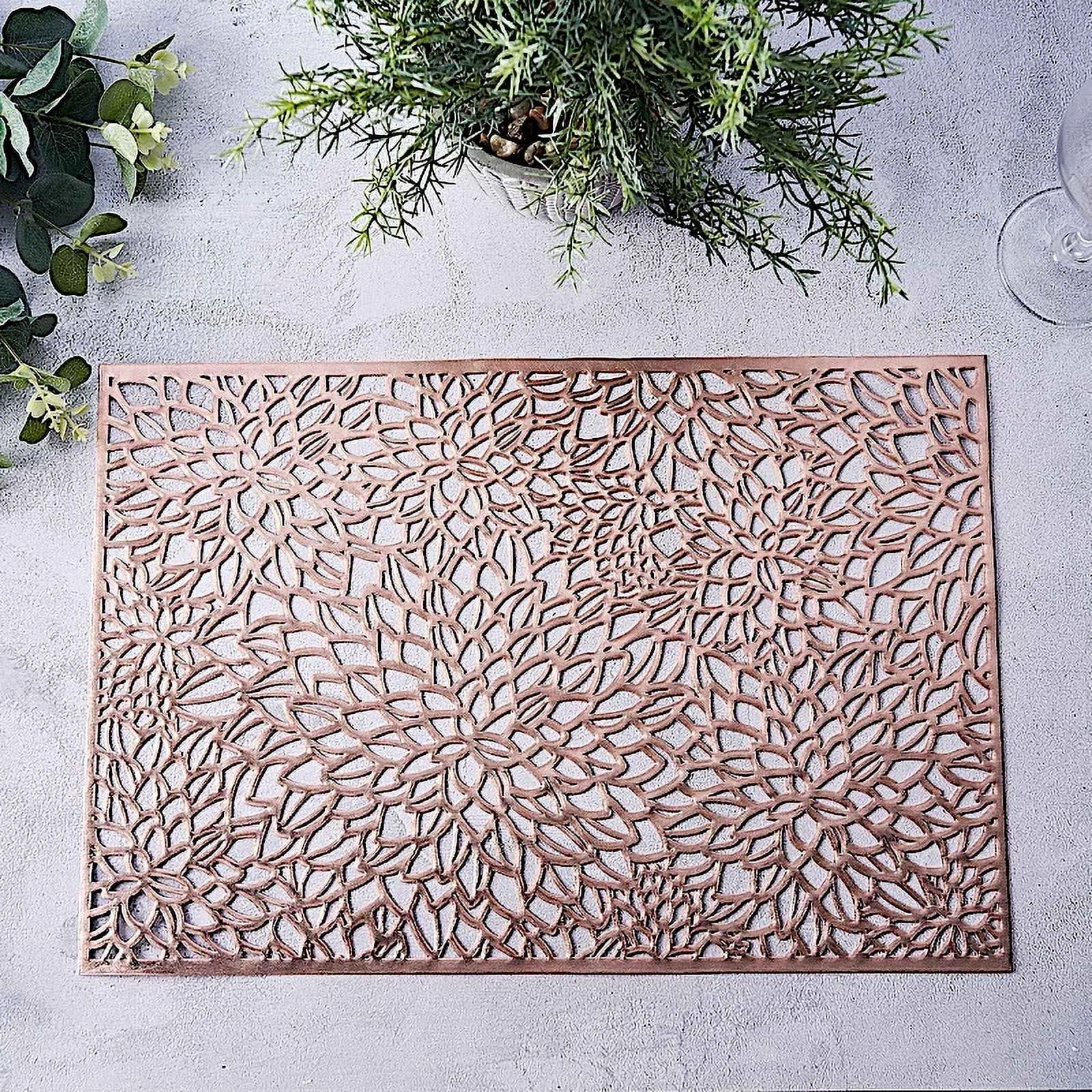 JWDX Placemat Clearance! Rectangular Flower Pvc Placemat Home Daily Table Decoration Pvc Hot Gold Placemat, Kitchen Mat Promotion Include 6*Placemat Rose Gold - Image 5