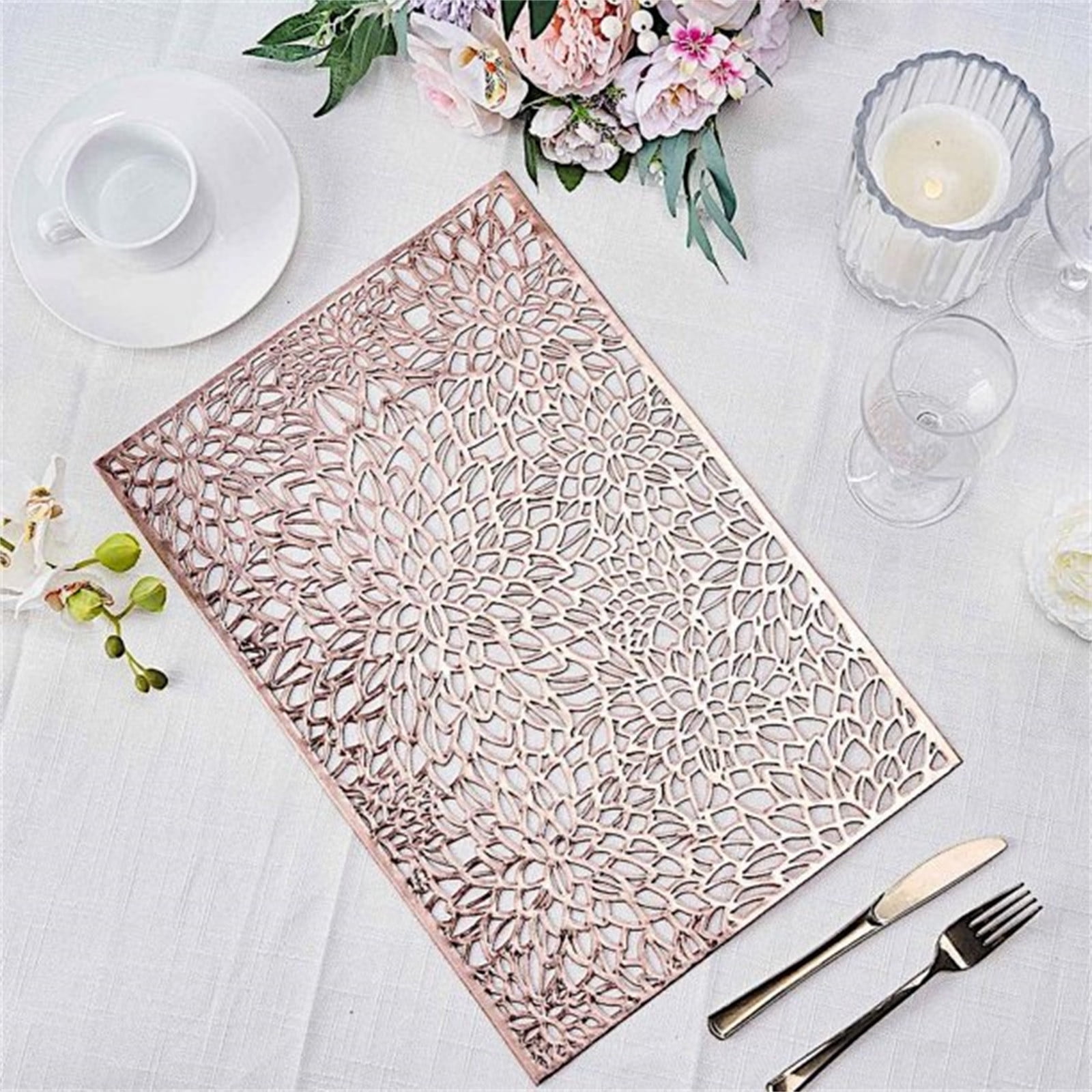 JWDX Placemat Clearance! Rectangular Flower Pvc Placemat Home Daily Table Decoration Pvc Hot Gold Placemat, Kitchen Mat Promotion Include 6*Placemat Rose Gold - Image 6
