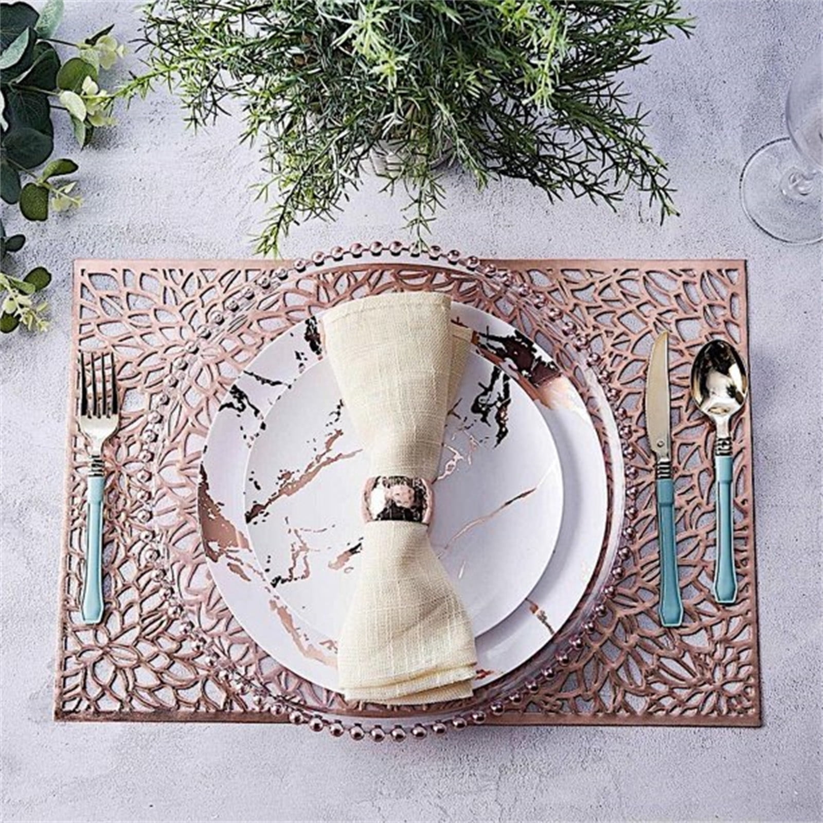JWDX Placemat Clearance! Rectangular Flower Pvc Placemat Home Daily Table Decoration Pvc Hot Gold Placemat, Kitchen Mat Promotion Include 6*Placemat Rose Gold - Image 7