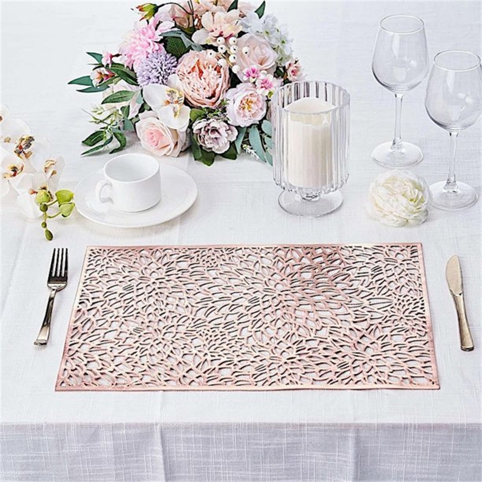 JWDX Placemat Clearance! Rectangular Flower Pvc Placemat Home Daily Table Decoration Pvc Hot Gold Placemat, Kitchen Mat Promotion Include 6*Placemat Rose Gold - Image 8