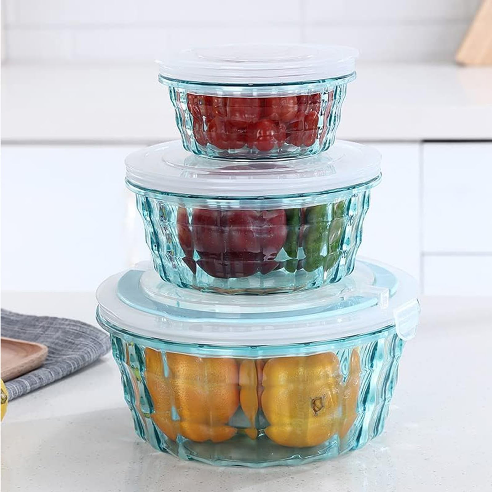 JWDX Food Storage Clearance! Fruit Box Fruit Containers with Tureen Bowl Clear Plastic Container Plastic Container Sealed Container Cereal Oatmeal Food Box 3Pc Clearance Sale Blue - Image 3