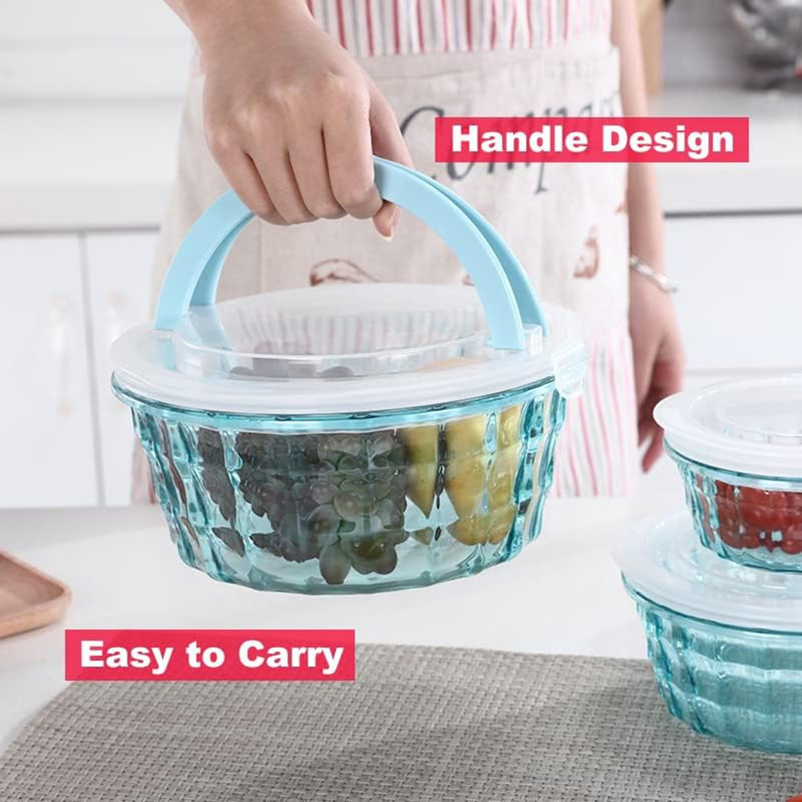 JWDX Food Storage Clearance! Fruit Box Fruit Containers with Tureen Bowl Clear Plastic Container Plastic Container Sealed Container Cereal Oatmeal Food Box 3Pc Clearance Sale Blue - Image 4