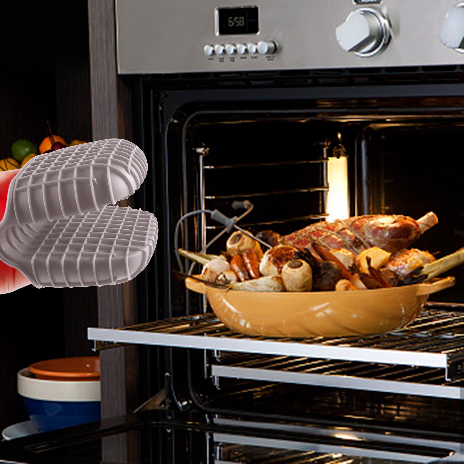 JWDX Oven Mitts Clearance! Mini Silicone Oven Mitts Set Oven Mitts Heat Insulation Oven Gloves for Kitchen Cooking and Baking Protecting Fingers Mini Oven Hand Clips, Include 1Pc Silicone Gloves B - Image 2