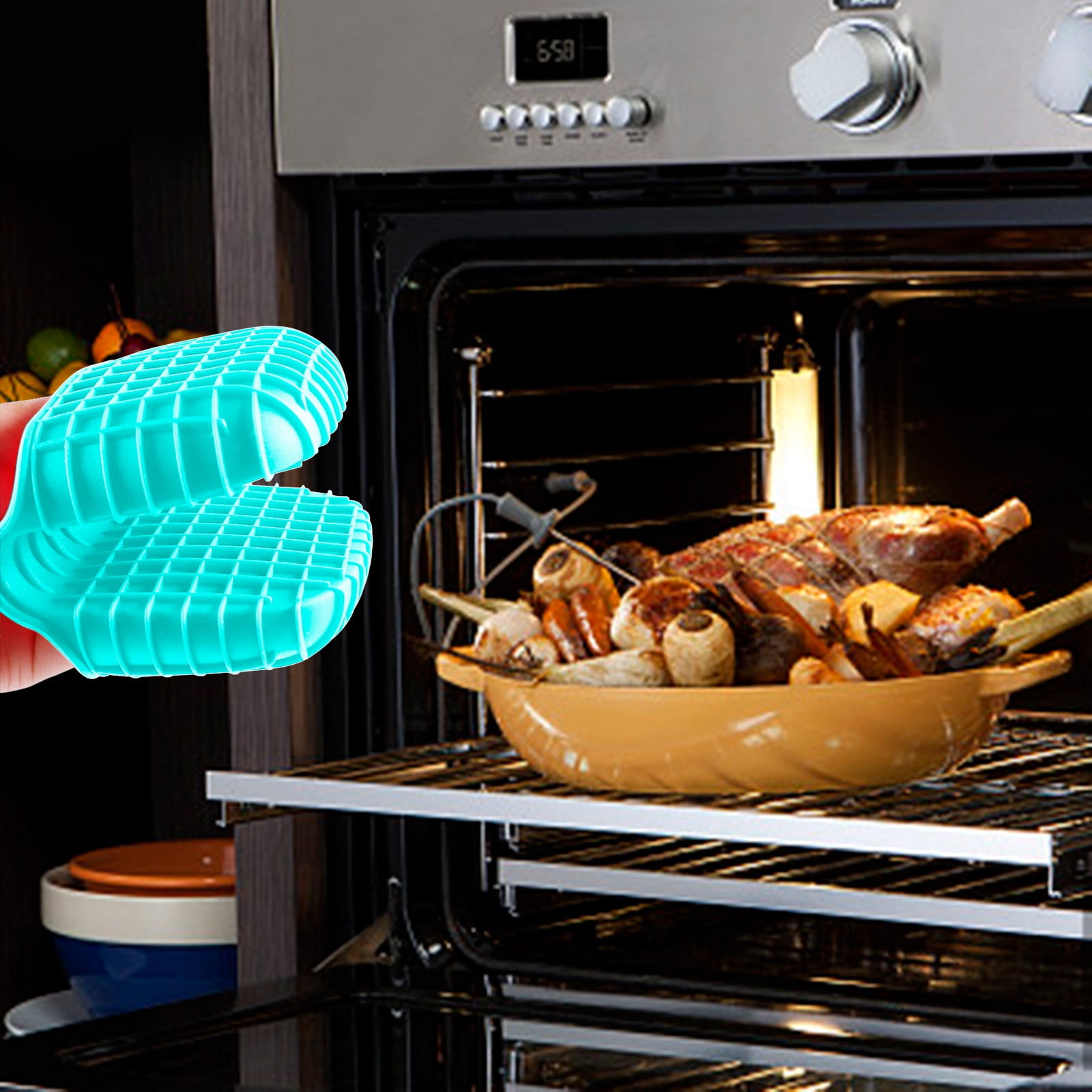 JWDX Oven Mitts Clearance! Mini Silicone Oven Mitts Set Oven Mitts Heat Insulation Oven Gloves for Kitchen Cooking and Baking Protecting Fingers Mini Oven Hand Clips, Include 1Pc Silicone Gloves D - Image 2