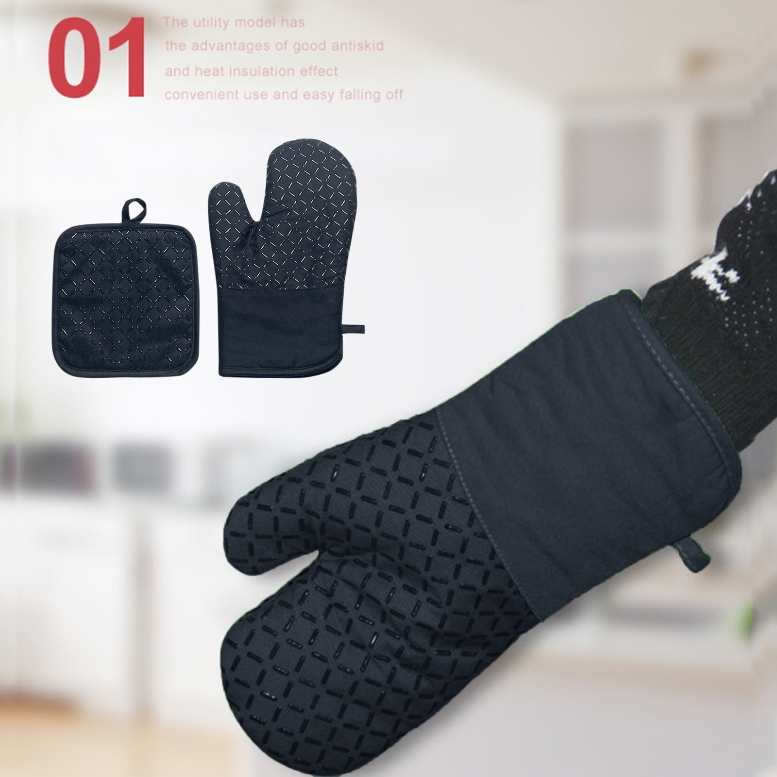 JWDX Oven Mitts Clearance! Microwave Silicone Insulation Gloves Thickened Anti-Slip Kitchen Oven Baking Anti-Scalding Gloves, Include 1 Heat Resistant Oven Mitt Silicone Oven Mitt AS shown - Image 3