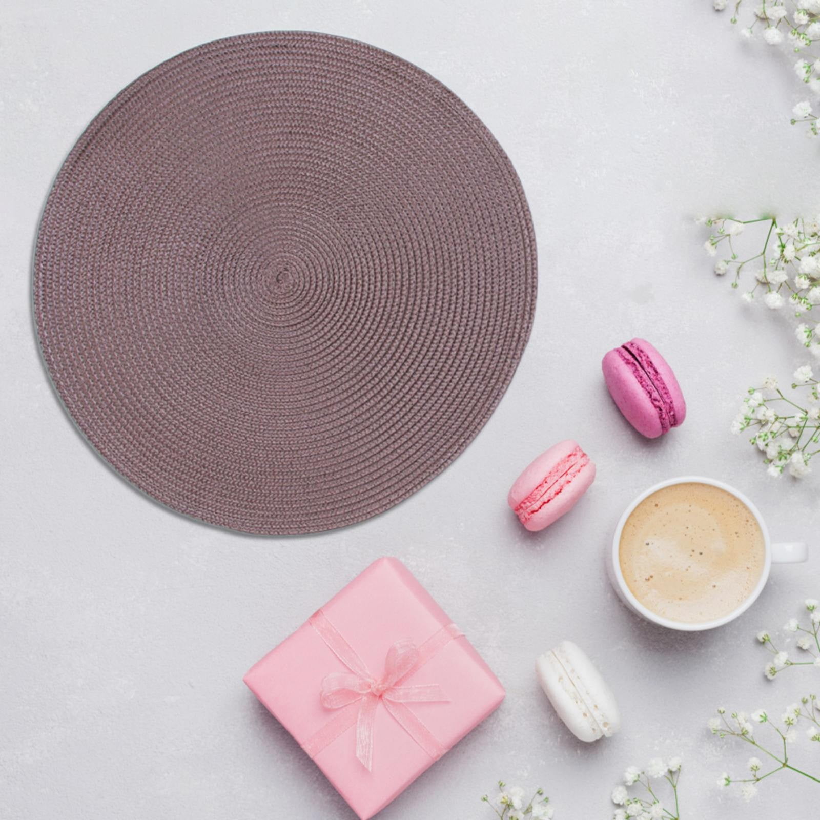 JWDX Placemats, 4 Pieces of Hand-Woven Placemats Insulation Mats Dining Table Anti-Slip Mats Clearance! Woven Spiral Table Placemats 15 Inches Round Set of 4 Non Slip Dining & Kitchen Table Mats Brown - Image 2