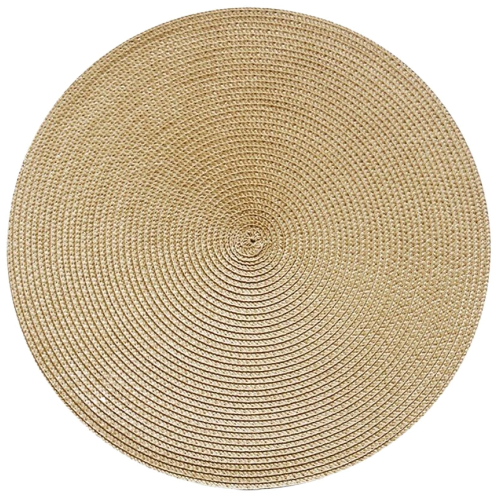 JWDX Placemats, 4 Pieces of Hand-Woven Placemats Insulation Mats Dining Table Anti-Slip Mats Clearance! Woven Spiral Table Placemats 15 Inches Round Set of 4 Non Slip Dining & Kitchen Table Mats Gold - Image 1