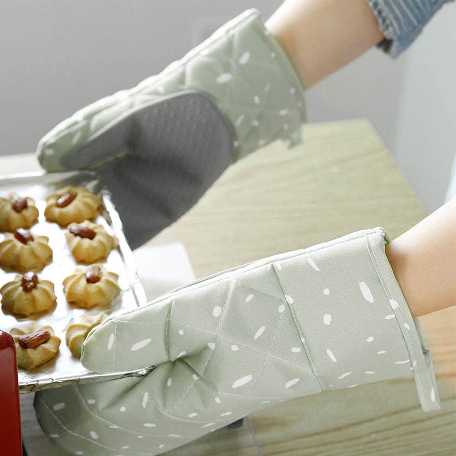 JWDX Oven Mitts Clearance! Premium Silicone Slip Oven Set Soft Flexible Oven Gloves Heat Kitchen Cooking Mitts Hands From Hot Surfaces Cookie Sheets Pair Set of 2, Include 1 Pair of Gloves Green - Image 3