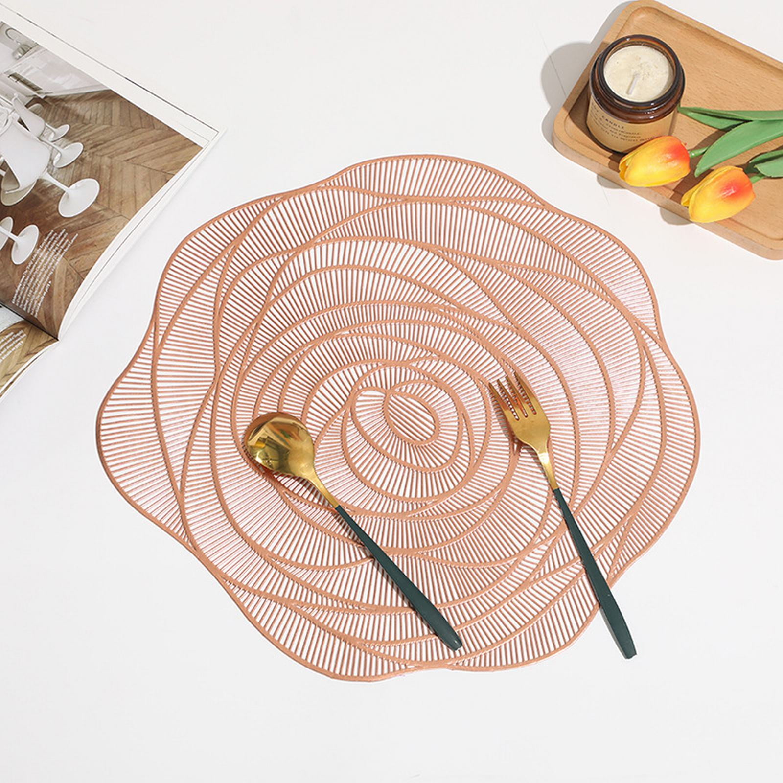 JWDX Placemat Clearance! Rose Vinyl Placemat Hollow Round Plastic Pvc Pressed Golden Dinning Table Mat Rose Table Mat American Light Luxury Gilding Cup Mat Decorative Table Mat, Include 1*Placemat GD2 - Image 2