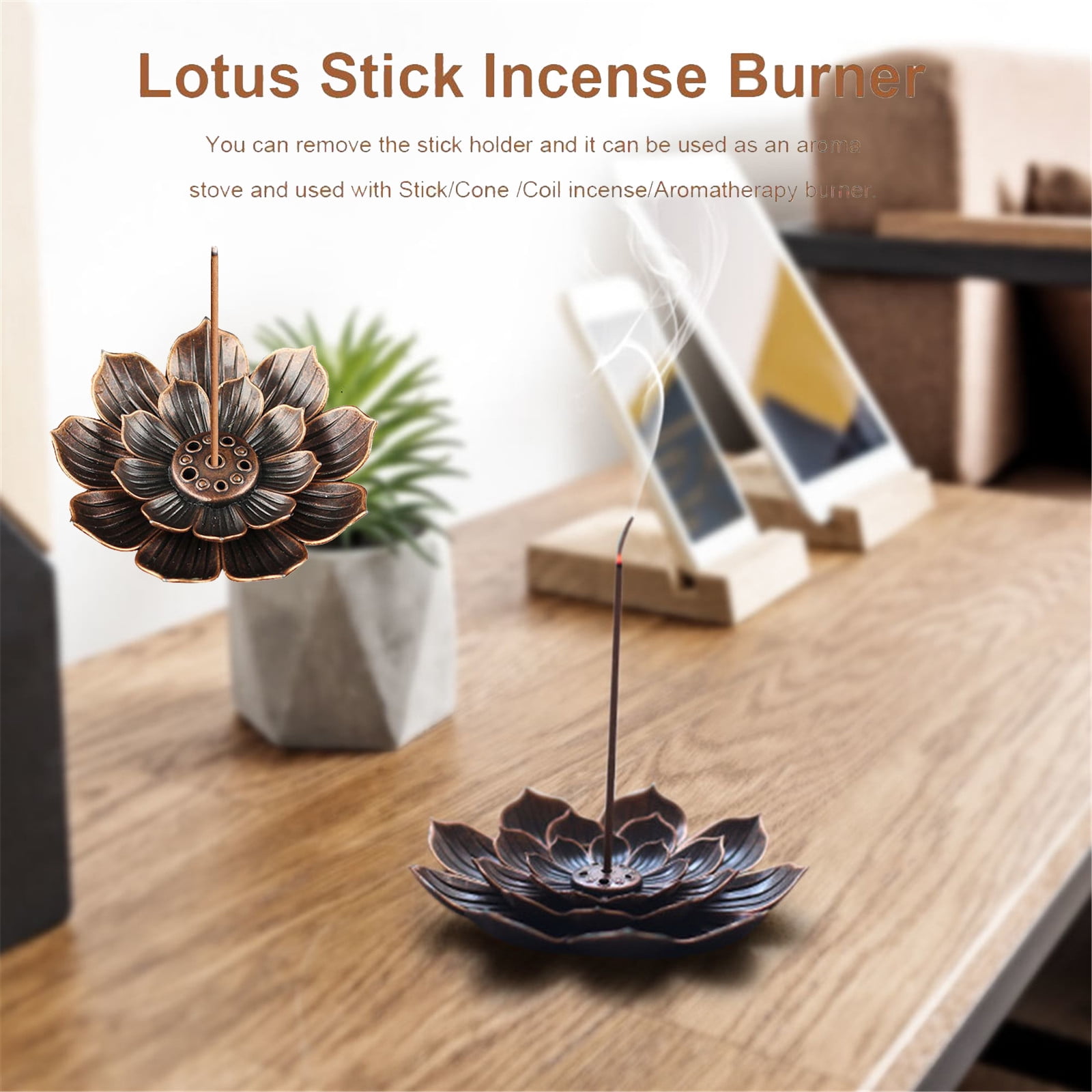 JWDX Rack Clearance! Ash Incense with Burner Brass Flower Burner Yoga Catcher Rack Stick Incense Tea Other, Storage Rack Promotion Include 1*Sandalwood Tray Brown - Image 2