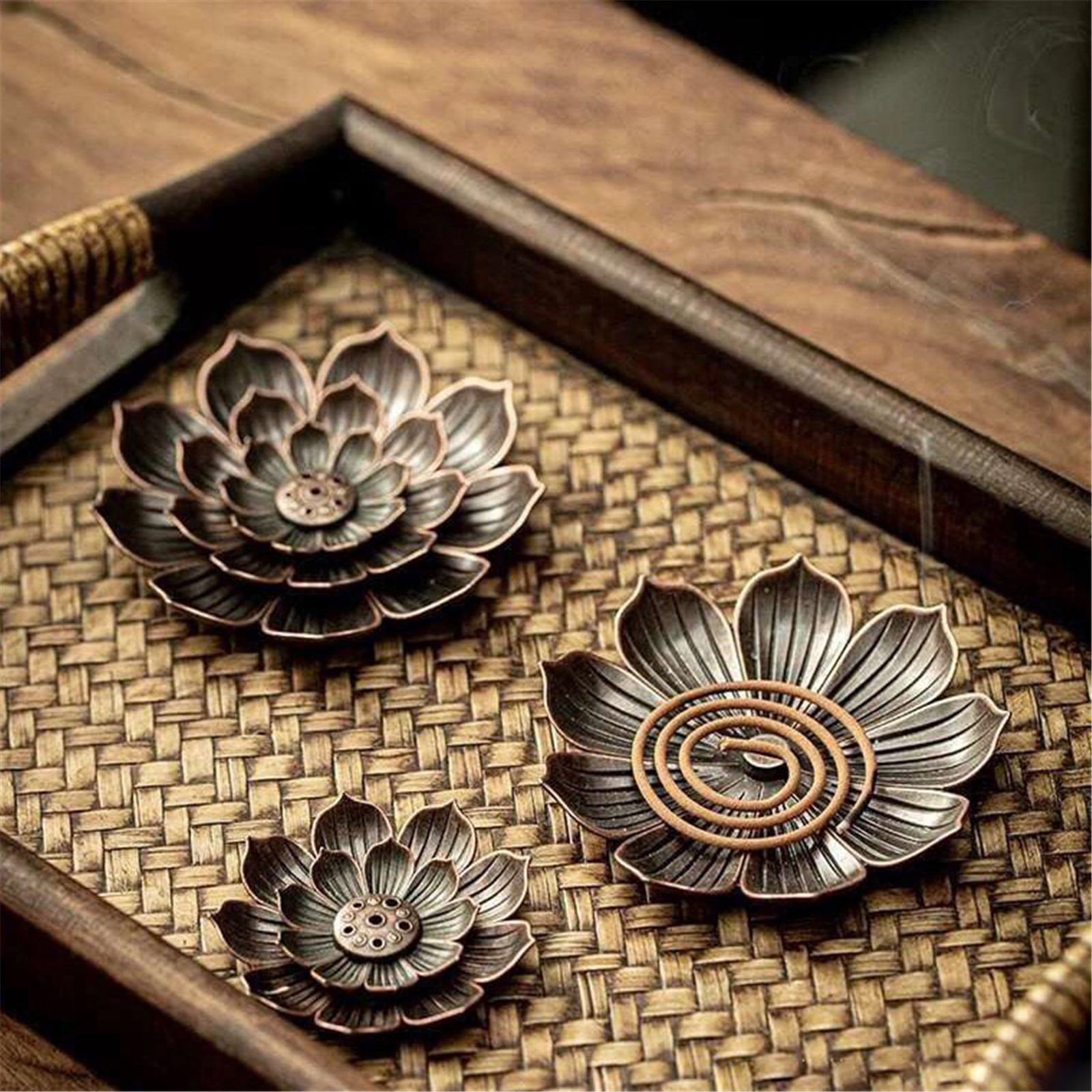 JWDX Rack Clearance! Ash Incense with Burner Brass Flower Burner Yoga Catcher Rack Stick Incense Tea Other, Storage Rack Promotion Include 1*Sandalwood Tray Brown - Image 6