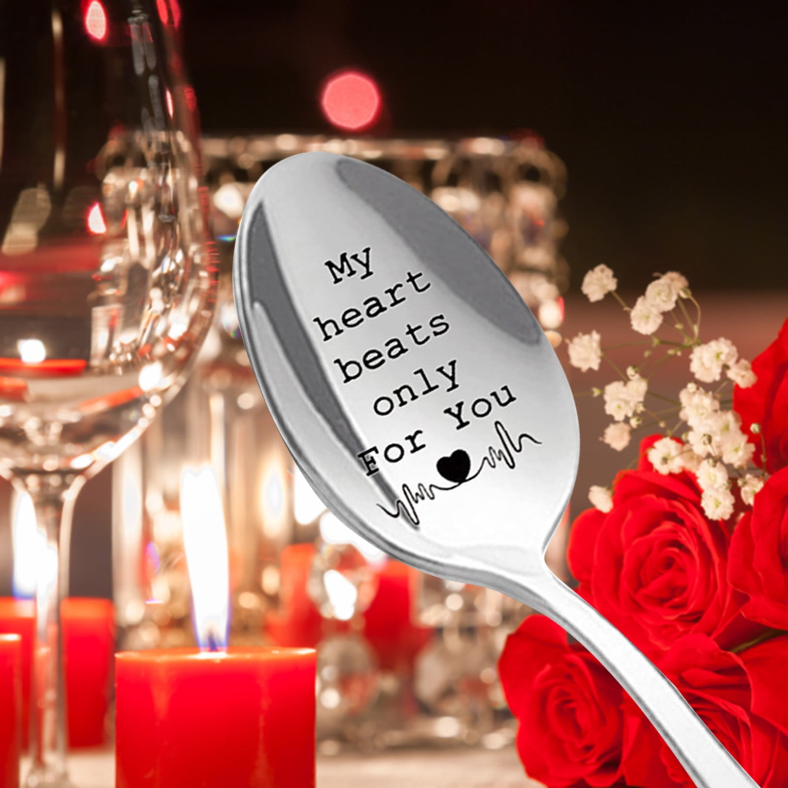 Clearance! JWDX Tableware Clearance Engraved Spoon Wonderful Present for Lover Couple and Girlfriend Boyfriend Tableware Coffee Spoons with Engraving B - Image 2