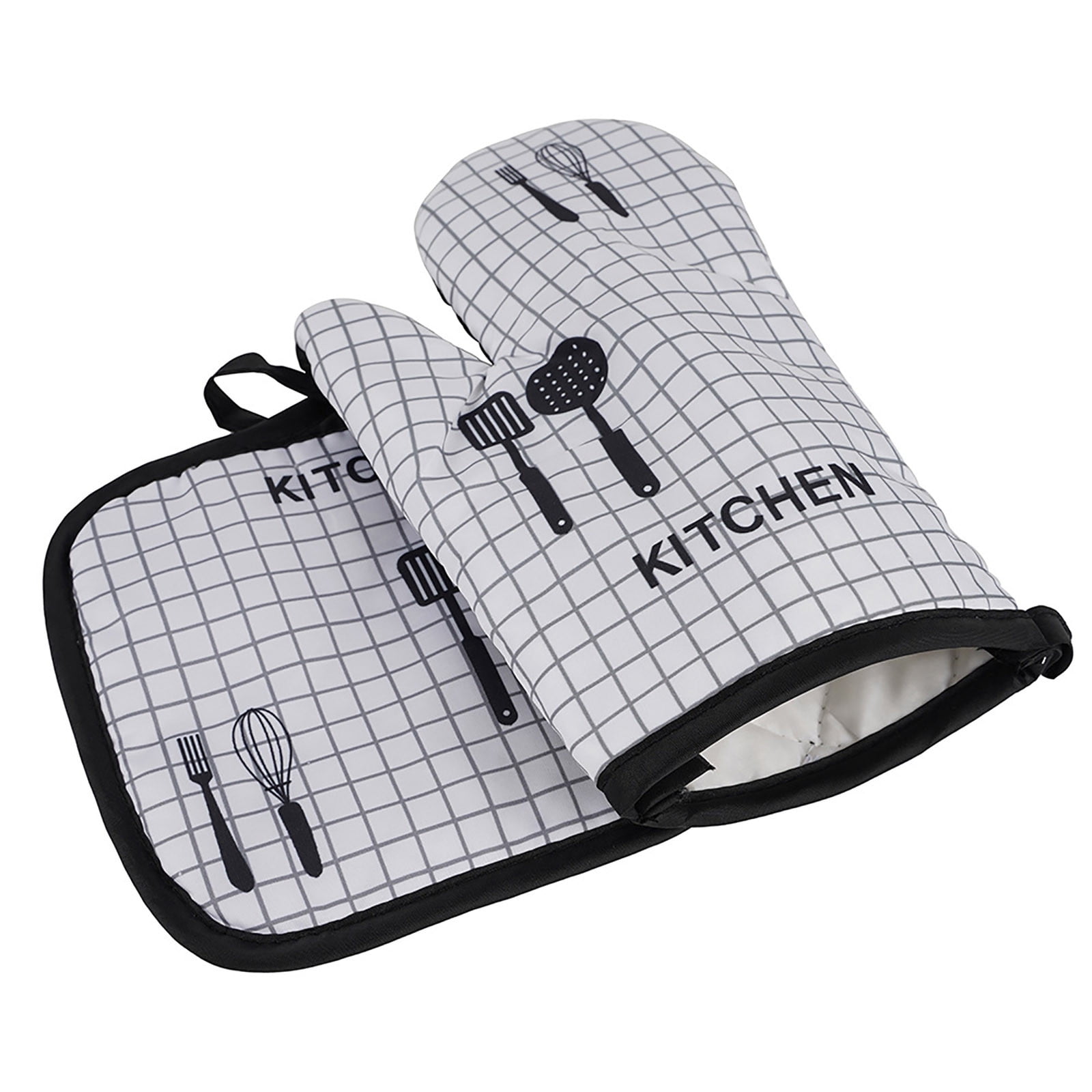 JWDX Oven Mitts Clearance! Oven Mitts and Pot Holders Sets, Heat Resistants Oven Mitts Soft Cotton Lining and Non-Slip Surface Safes for Baking, Cooking, Bbq, Include 1*Glove, 1*Insulation Pad B - Image 2