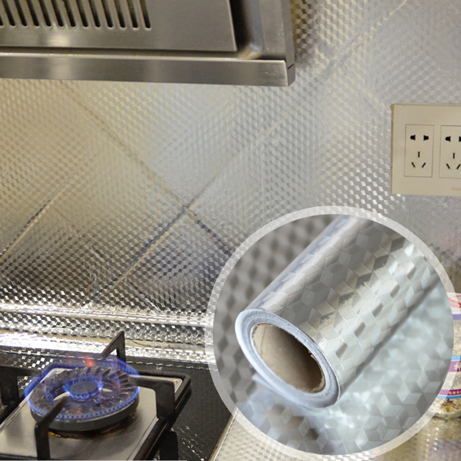 JWDX Kitchen Cleaning Supplies Clearance! Kitchen Backsplash Wallpaper Peel and Stick Aluminum Foil Contact Paper Self, Kitchen Cleaning Appliances Promotion Include 1 Roll of Tin Foil Silver - Image 4