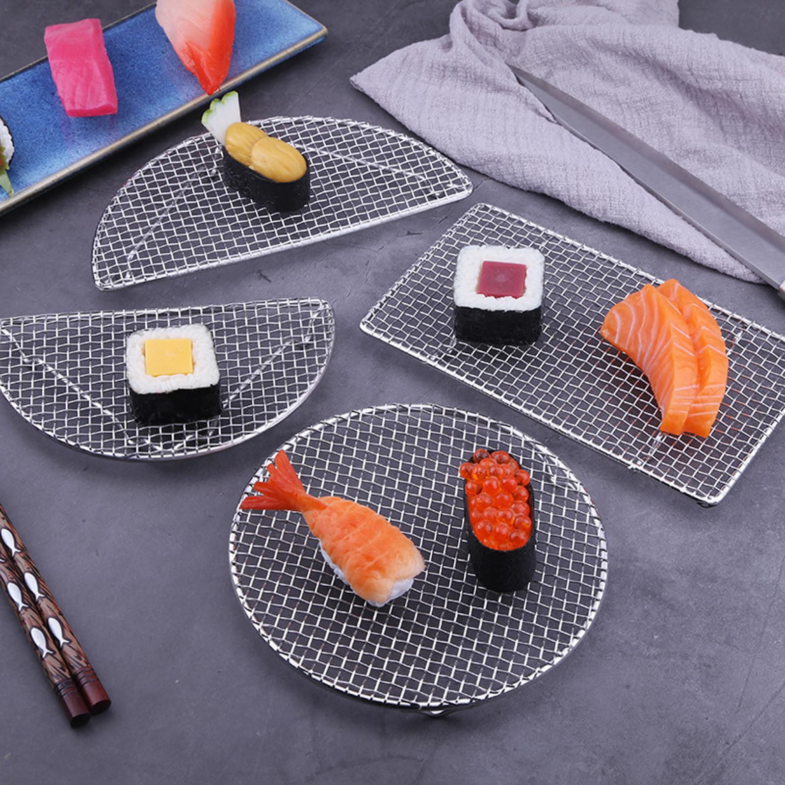 JWDX Barbecue Grill Clearance! Outdoor Home Cooking Stainless Steel Barbecue Rectangular Semicircular Multi Shape Multi Size Storage Barbecue Net, Tempura Fried Food Net Rack Japanese Cuisine S6-B - Image 3