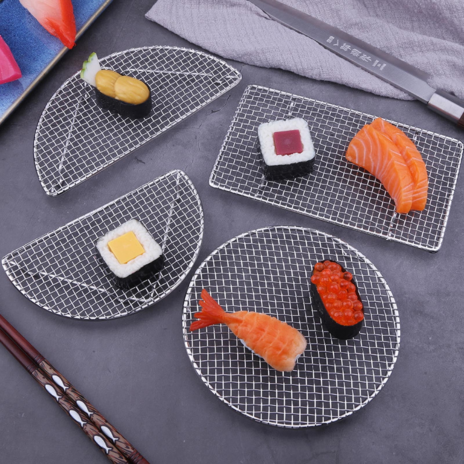JWDX Barbecue Grill Clearance! Outdoor Home Cooking Stainless Steel Barbecue Rectangular Semicircular Multi Shape Multi Size Storage Barbecue Net, Tempura Fried Food Net Rack Japanese Cuisine S6-B - Image 4