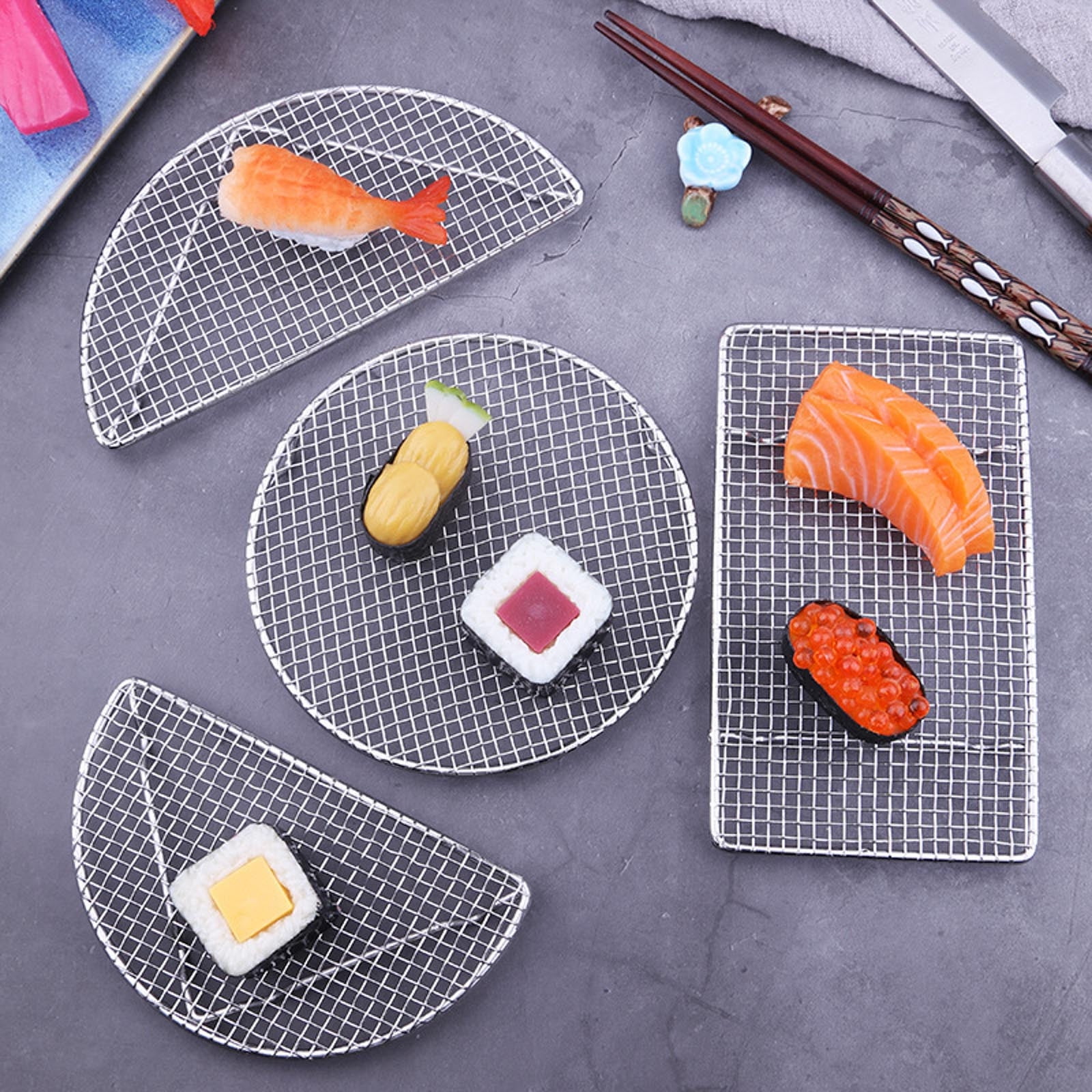 JWDX Barbecue Grill Clearance! Outdoor Home Cooking Stainless Steel Barbecue Rectangular Semicircular Multi Shape Multi Size Storage Barbecue Net, Tempura Fried Food Net Rack Japanese Cuisine S6-C - Image 3
