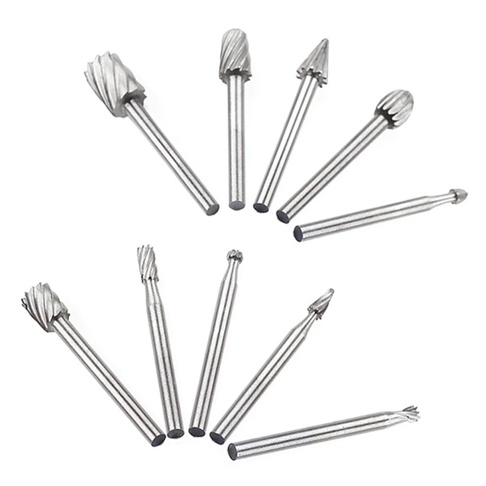 JWDX Drill Bit Clearance! 10Pcs Fine Needle Rotary Files White Diamond Drill Bits Silver, 10 Pcs/Set Hss Dremel Routing Rotary Milling Rotary File Cutter Wood, include 10 Drill Bits Silver - Image 1