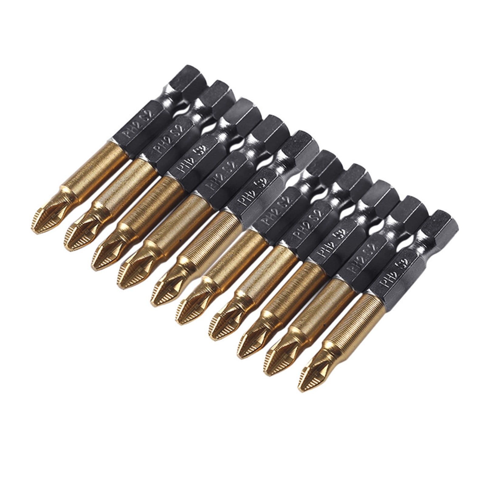 JWDX Drill Bits and Accessories Clearance! Titanium-Plated Non-Slip Cross Bit S2 5-Pack, 5Pcs 1/4 Hex Shank Magnetic Non-Slip Ph2 Phillips Cross Head Screwdriver Bit, include 5X Screwdriver A - Image 1