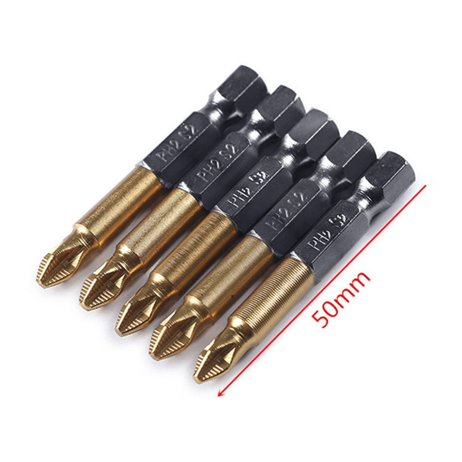 JWDX Drill Bits and Accessories Clearance! Titanium-Plated Non-Slip Cross Bit S2 5-Pack, 5Pcs 1/4 Hex Shank Magnetic Non-Slip Ph2 Phillips Cross Head Screwdriver Bit, include 5X Screwdriver A - Image 2