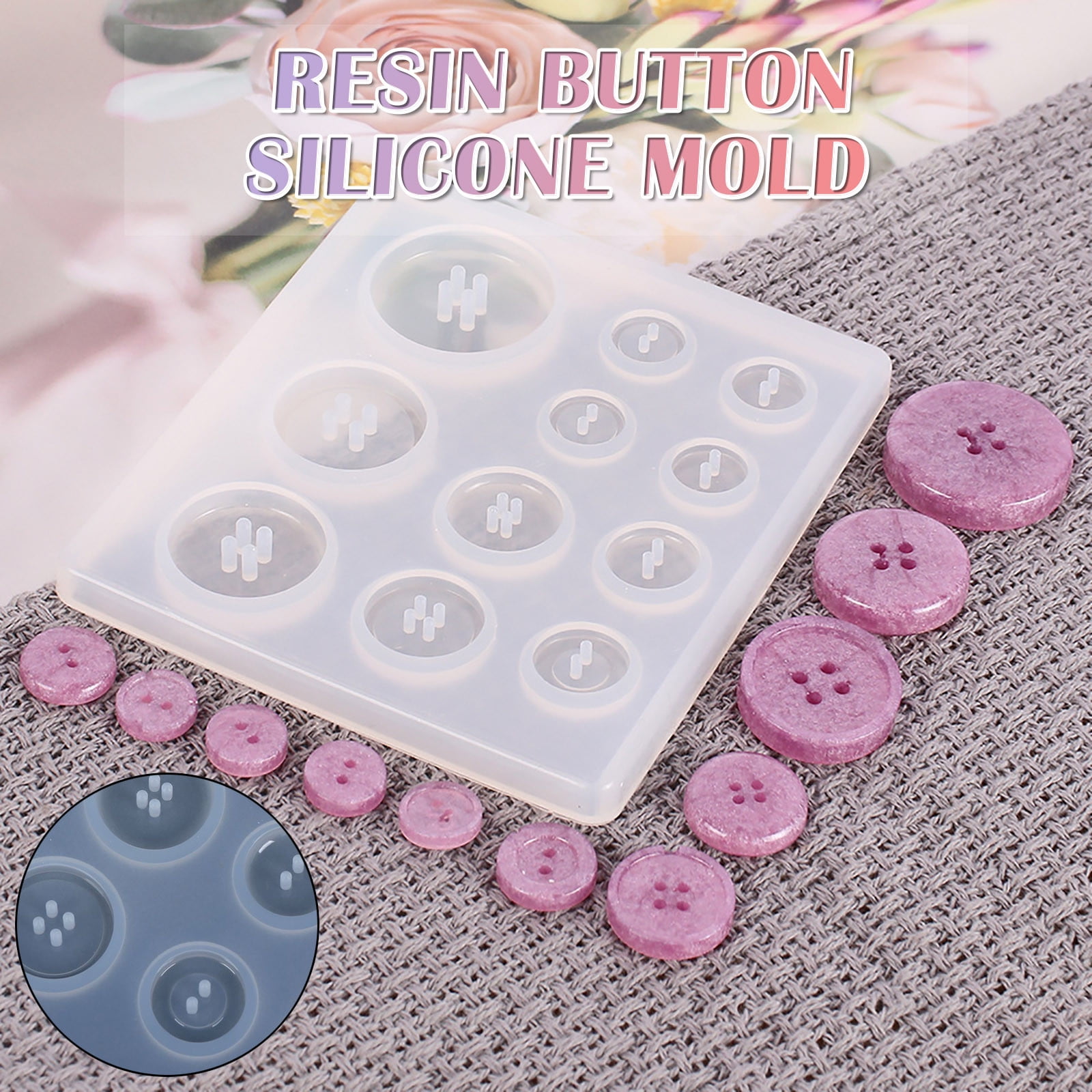 JWDX Diy Silicone Mould Clearance! Diy Silicone Mold Resin Button, Diy Resin Silicone Button Resin Pendant Handmade Button with Hole Diy Home Diy, include 1X Silicone Mold White - Image 2