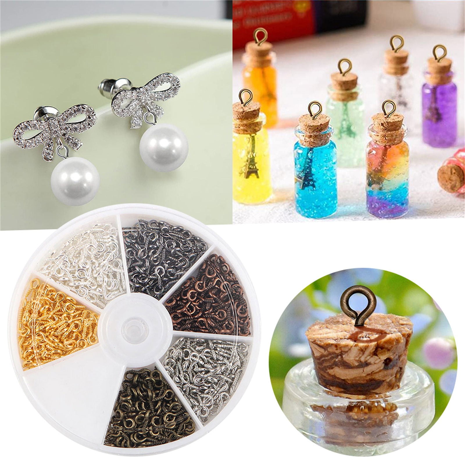 JWDX Office and Craft and Stationery Clearance! Alloy Thread Nails, 600 Pcs Eye Hooks Screw 8 X 4 Mm Steel Eye Pins for Jewelry Making Diy Crafts Eyelets Screw Threaded Silver Clasps Hooks 6 Colors Silver - Image 2