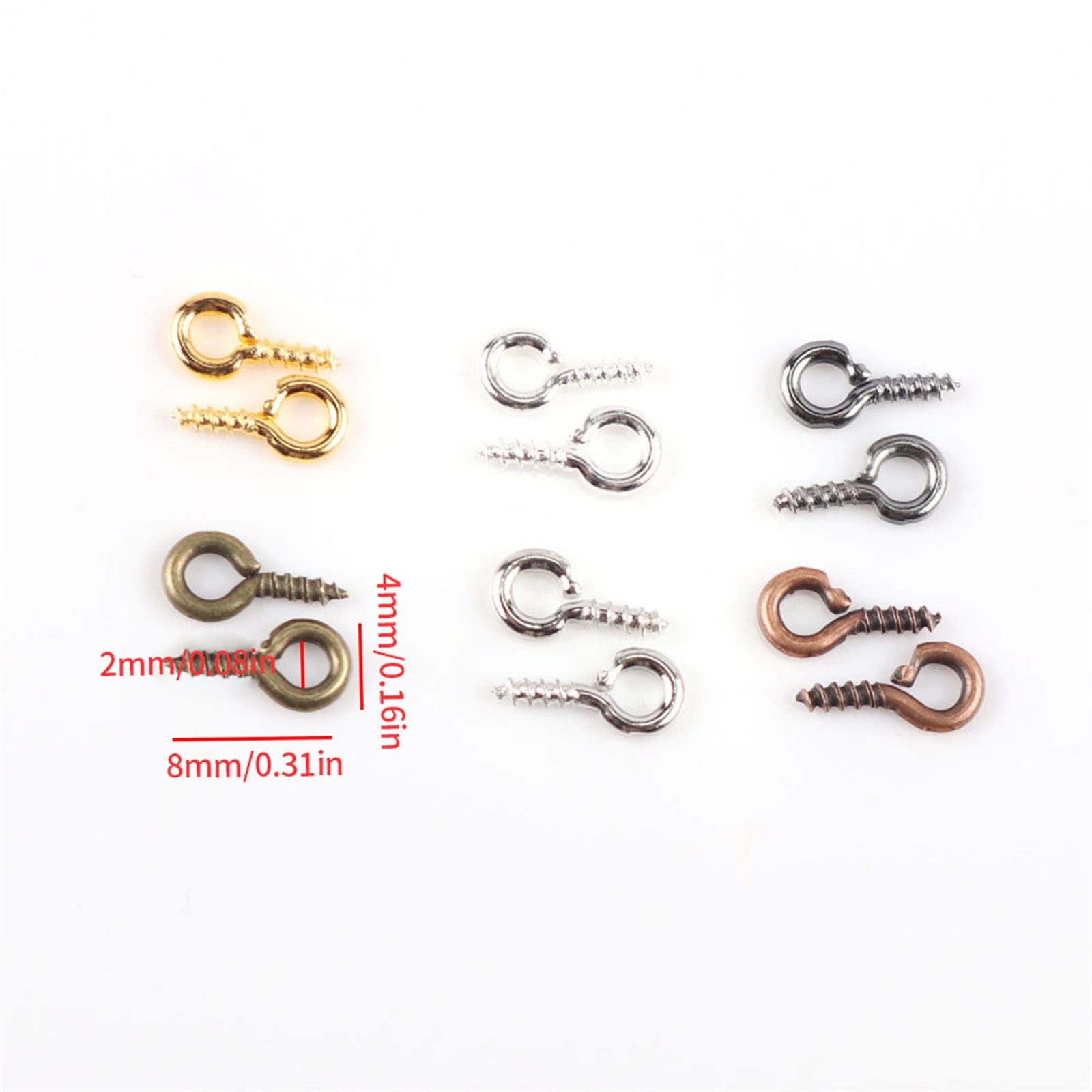 JWDX Office and Craft and Stationery Clearance! Alloy Thread Nails, 600 Pcs Eye Hooks Screw 8 X 4 Mm Steel Eye Pins for Jewelry Making Diy Crafts Eyelets Screw Threaded Silver Clasps Hooks 6 Colors Silver - Image 3