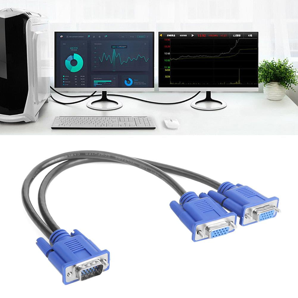 PLGEBR Dual 2 Monitor VGA Male to Female Cable, Blue - Image 2