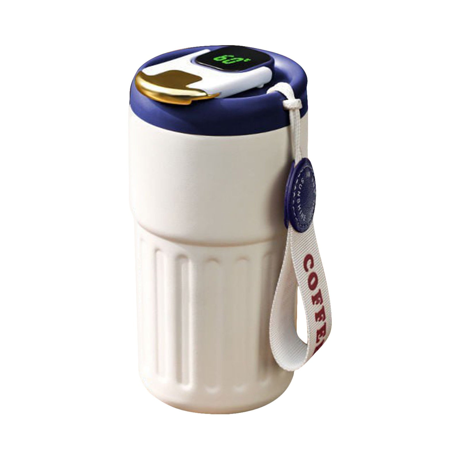 Clearance Back to School Supplies! JWDX Portable Smart Thermos Cup 04 Matte White Blue, for Dormitories, Apartments, Shared Spaces and Study Areas (Include: 1X Thermos Cup) Clearance Sale DA - Image 1