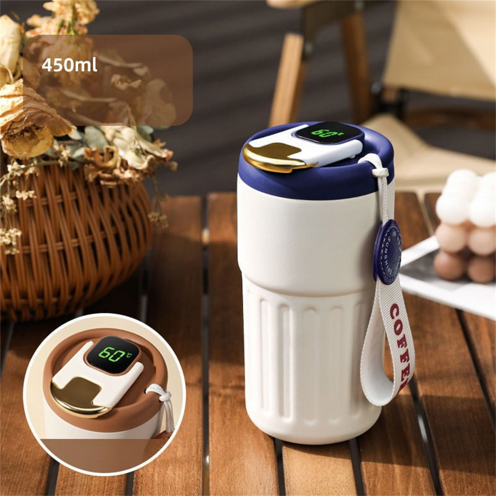 Clearance Back to School Supplies! JWDX Portable Smart Thermos Cup 04 Matte White Blue, for Dormitories, Apartments, Shared Spaces and Study Areas (Include: 1X Thermos Cup) Clearance Sale DA - Image 2