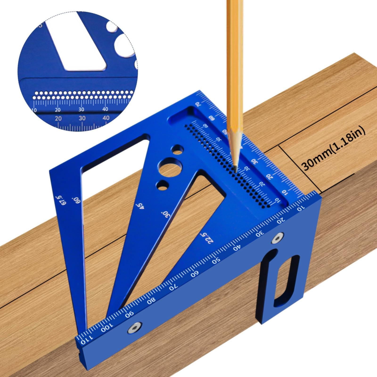 JWDX Measuring Tools Clearance! The Fourth Generation Carpenter'S Square Ruler Triangle Ruler Aluminum Alloy Square Ruler Right Angle Ruler Marking Ruler Hole Ruler Measurement Layout Blue - Image 2