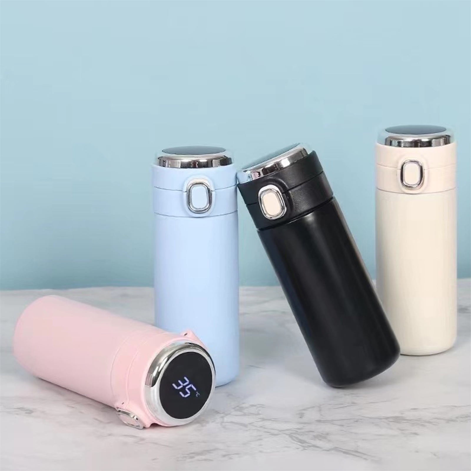 JWDX Glass and Bottle Clearance! Stainless Steel Flask Vacuum Insulated Cup Drinking Bottle 350/420 Ml Led Screen Temperature Display Flask Water Bottle Perfect for Home Travel, Include Cup*1 Blue - Image 3