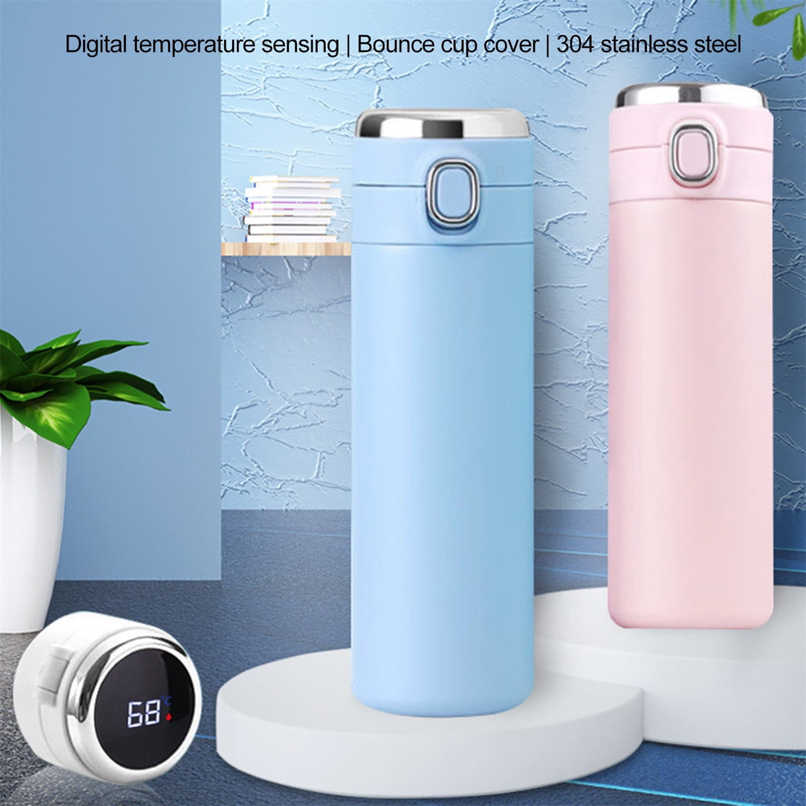 JWDX Glass and Bottle Clearance! Stainless Steel Flask Vacuum Insulated Cup Drinking Bottle 350/420 Ml Led Screen Temperature Display Flask Water Bottle Perfect for Home Travel, Include Cup*1 Blue - Image 4