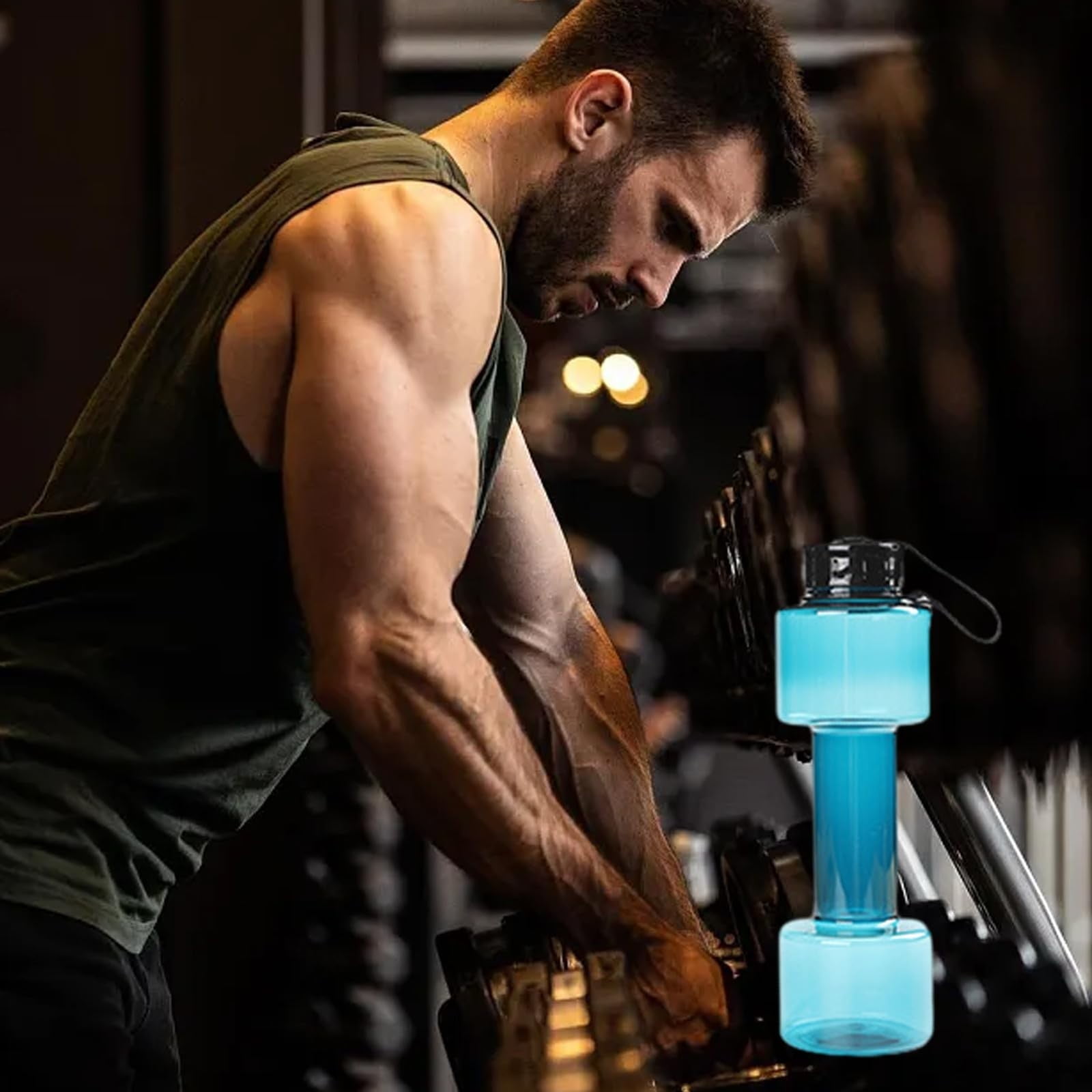 JWDX Portable Kettle Clearance, Water Bottle Multifunctional Water Bottle Dumbbell Shaped Drinking Bottles Leakproof Bottle Drinking Bottle for Gym School Cycling Outdoor Sports and Capacity Blue - Image 5