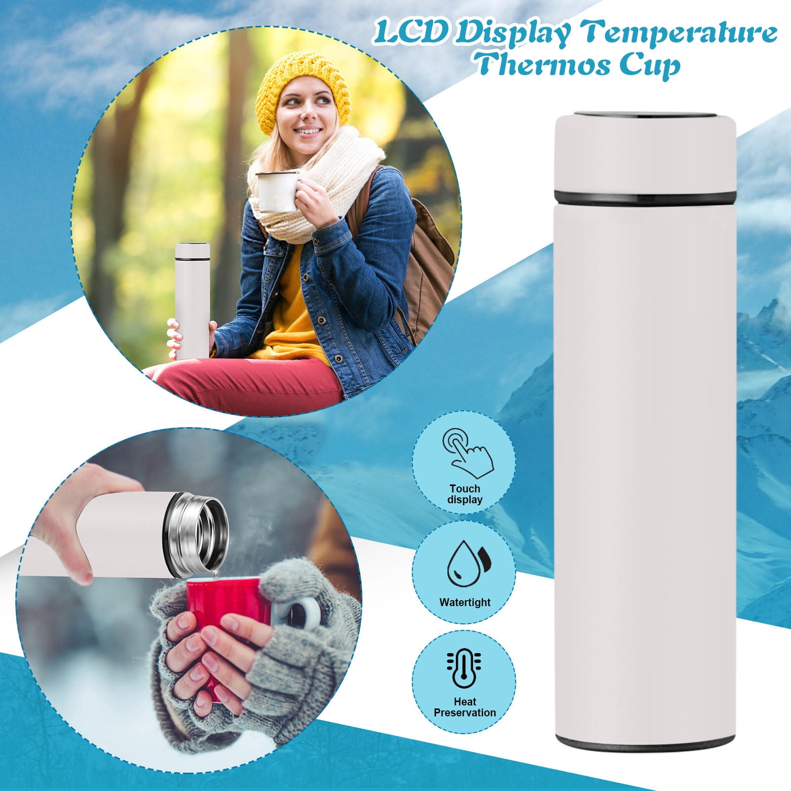 Clearance Back to School Supplies! JWDX Led Smart Touch Screen Temperature Measurement Thermos Cup Boutique Smart Display Series Inner 304 Material + Outer 201 Material 1Pc White - Image 5