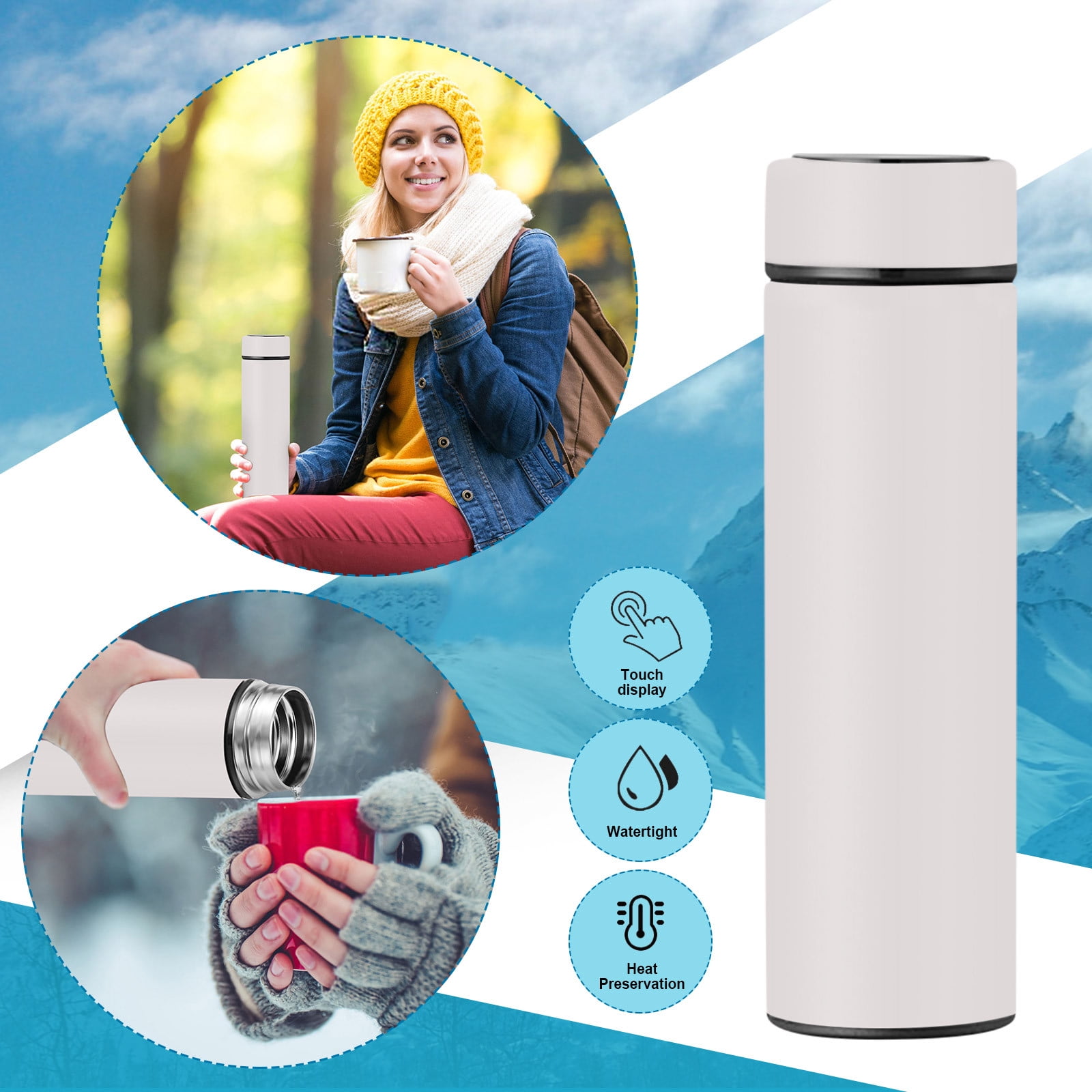 Clearance Back to School Supplies! JWDX Led Smart Touch Screen Temperature Measurement Thermos Cup Boutique Smart Display Series Inner 304 Material + Outer 201 Material 1Pc White - Image 6