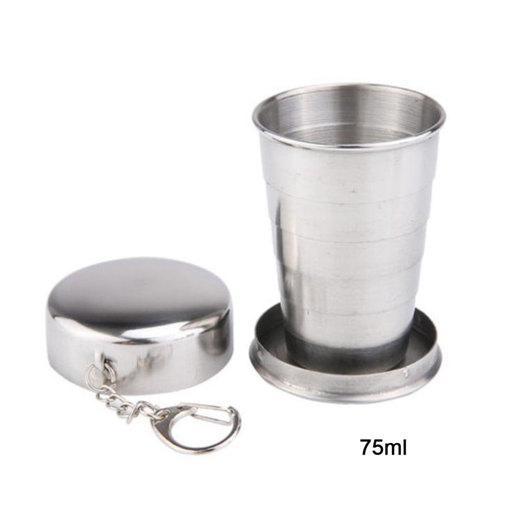 Clearance School Supplies! JWDX Mobile Telescopic Foldable Stainless Steel Cup (6.5Cm), Stainless Steel Camping Folding Cup with Keychain Traveling Outdoor Hiking Portable Cup Silver - Image 2