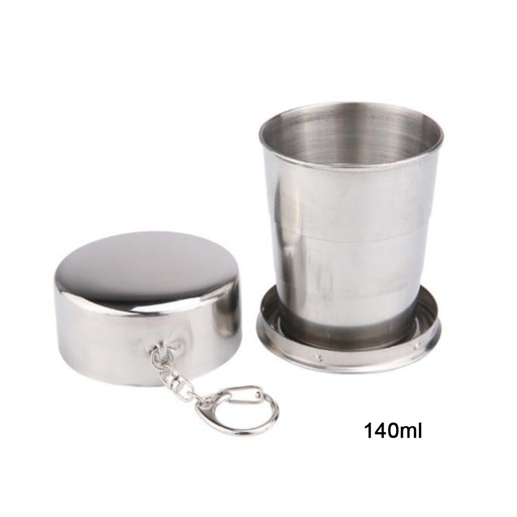 Clearance School Supplies! JWDX Mobile Telescopic Foldable Stainless Steel Cup (6.5Cm), Stainless Steel Camping Folding Cup with Keychain Traveling Outdoor Hiking Portable Cup Silver - Image 3
