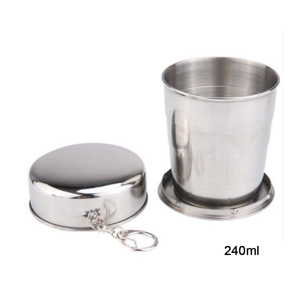 Clearance School Supplies! JWDX Mobile Telescopic Foldable Stainless Steel Cup (6.5Cm), Stainless Steel Camping Folding Cup with Keychain Traveling Outdoor Hiking Portable Cup Silver - Image 4