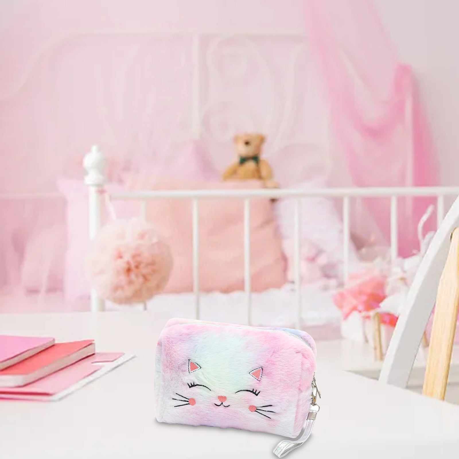Clearance Back to School Supplies! JWDX Colorful Fluffy Cat Pvc Cosmetic Bag C, for Dormitories, Apartments, Shared Spaces and Study Areas (Include: 1X Package) Clearance Sale A - Image 3