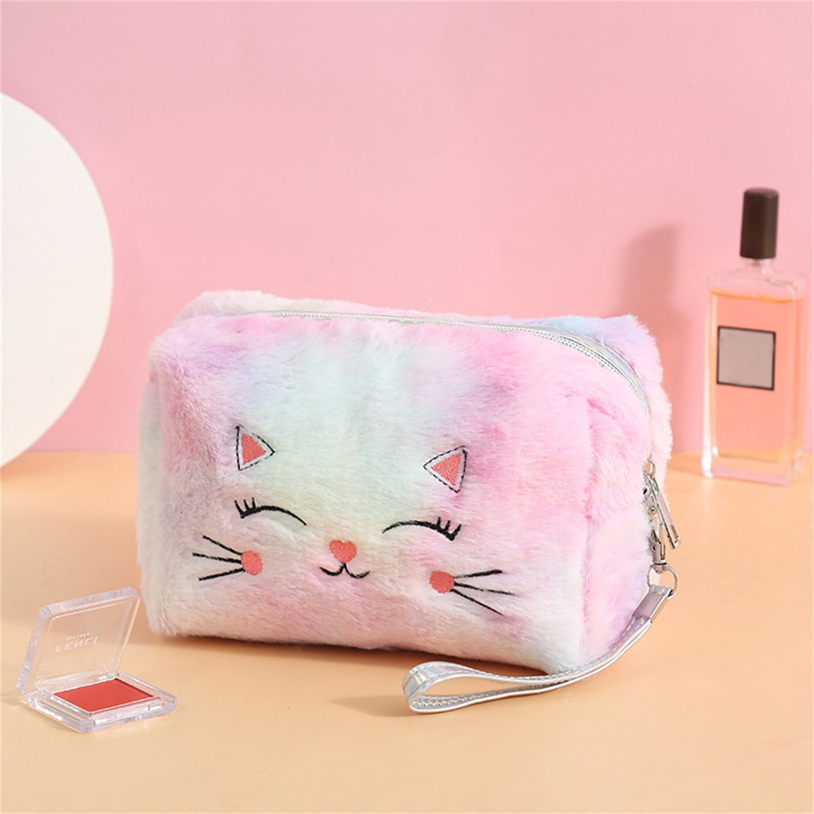 Clearance Back to School Supplies! JWDX Colorful Fluffy Cat Pvc Cosmetic Bag C, for Dormitories, Apartments, Shared Spaces and Study Areas (Include: 1X Package) Clearance Sale A - Image 4