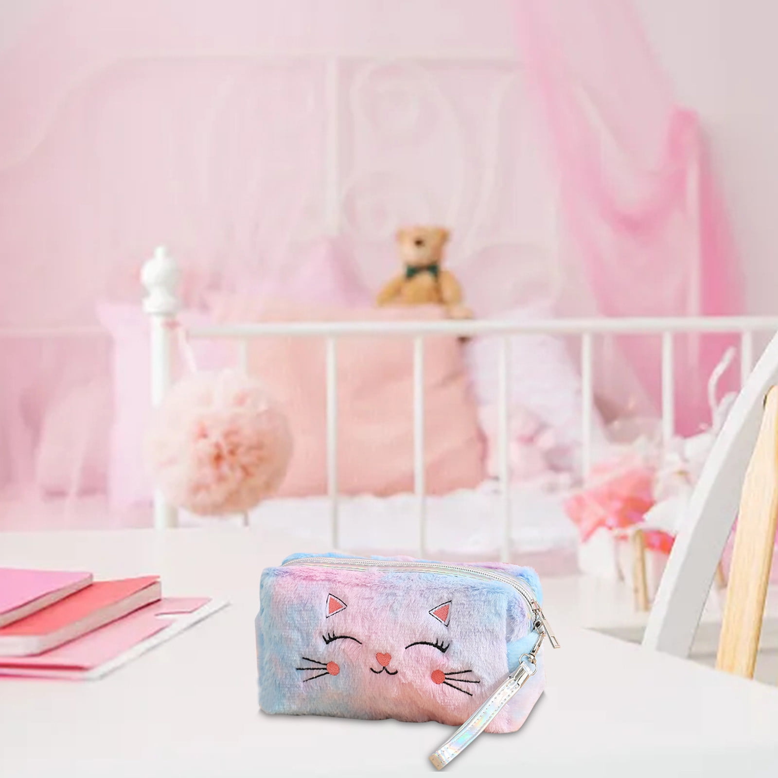 Clearance Back to School Supplies! JWDX Colorful Fluffy Cat Pvc Cosmetic Bag C, for Dormitories, Apartments, Shared Spaces and Study Areas (Include: 1X Package) Clearance Sale C - Image 3