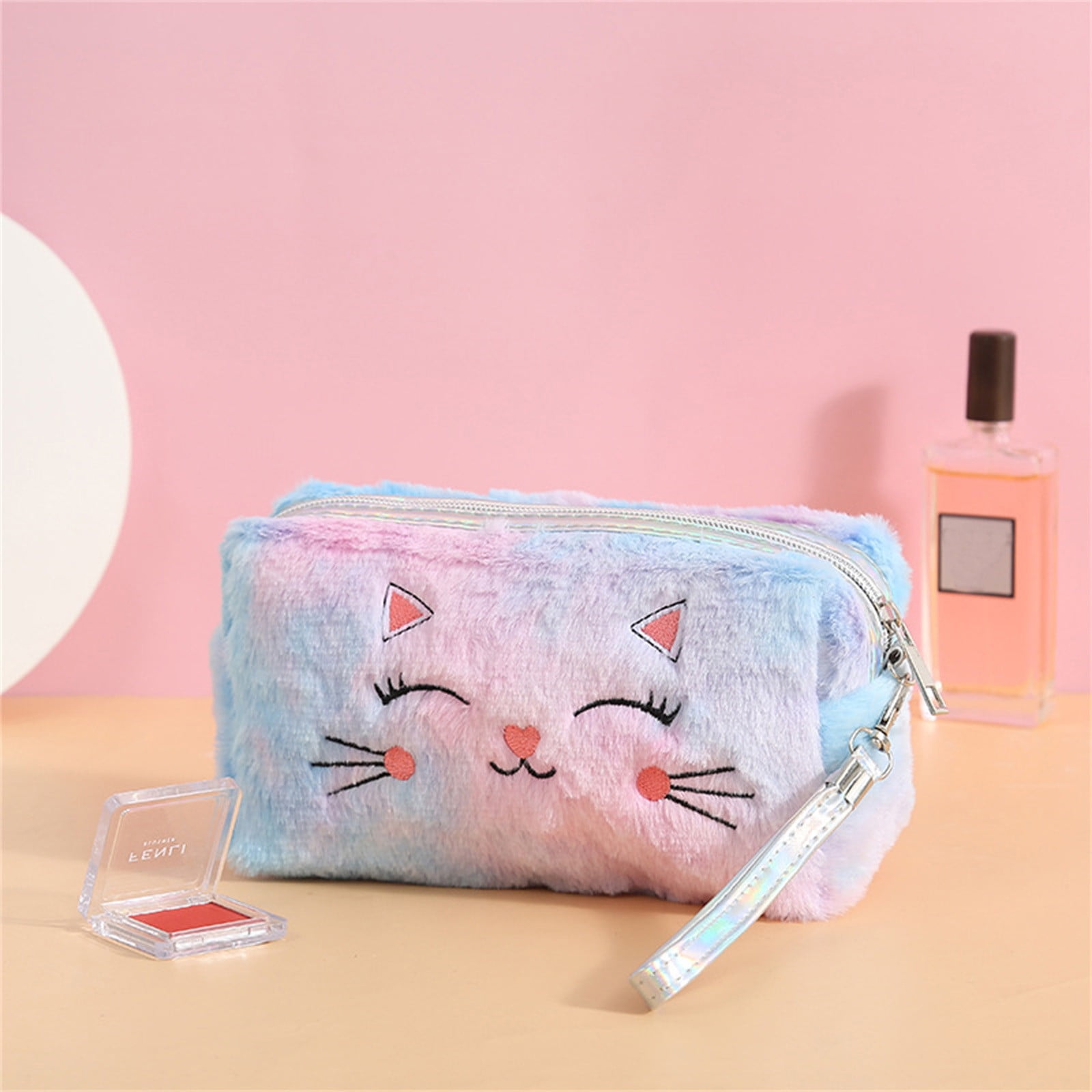 Clearance Back to School Supplies! JWDX Colorful Fluffy Cat Pvc Cosmetic Bag C, for Dormitories, Apartments, Shared Spaces and Study Areas (Include: 1X Package) Clearance Sale C - Image 4
