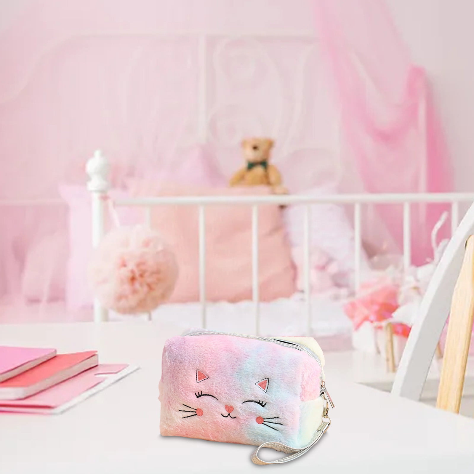 Clearance Back to School Supplies! JWDX Colorful Fluffy Cat Pvc Cosmetic Bag C, for Dormitories, Apartments, Shared Spaces and Study Areas (Include: 1X Package) Clearance Sale D - Image 3