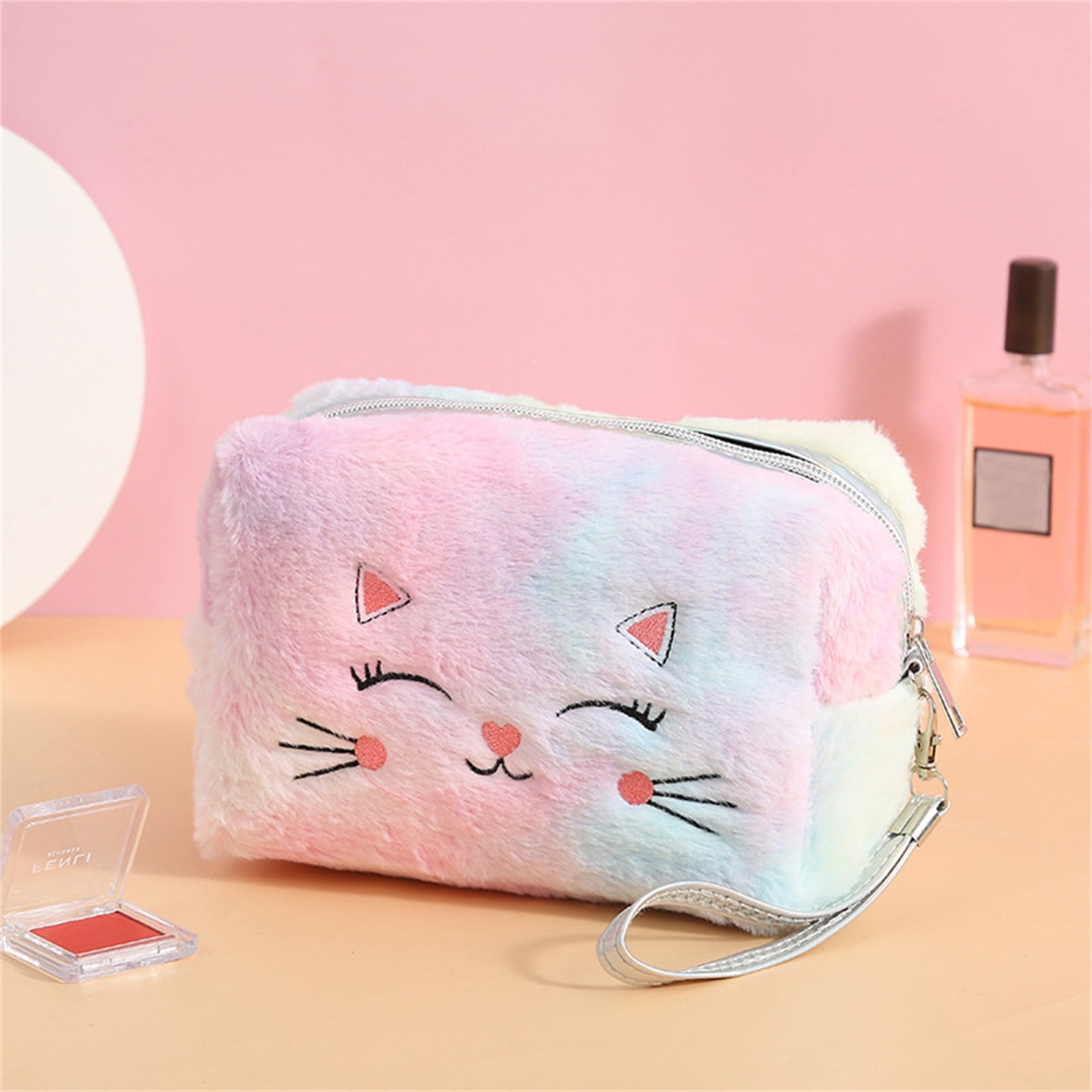 Clearance Back to School Supplies! JWDX Colorful Fluffy Cat Pvc Cosmetic Bag C, for Dormitories, Apartments, Shared Spaces and Study Areas (Include: 1X Package) Clearance Sale D - Image 4