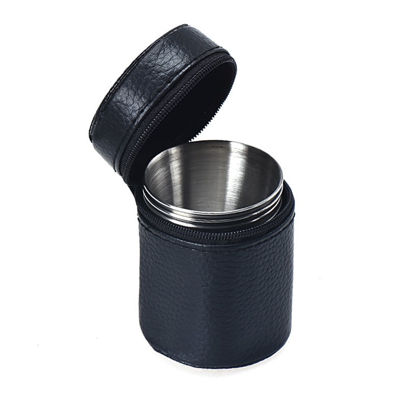 JWDX Wine Glass, 4 Small Wine Glasses with Sleeves, 4 Stainless Mug Tea Coffee Set Camping Steel Drinking Tumbler Cup of Glass and Bottle Z3-F - Image 1