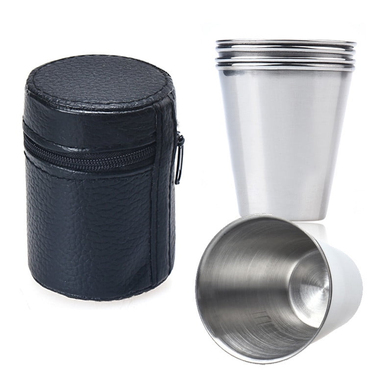 JWDX Wine Glass, 4 Small Wine Glasses with Sleeves, 4 Stainless Mug Tea Coffee Set Camping Steel Drinking Tumbler Cup of Glass and Bottle Z3-F - Image 2