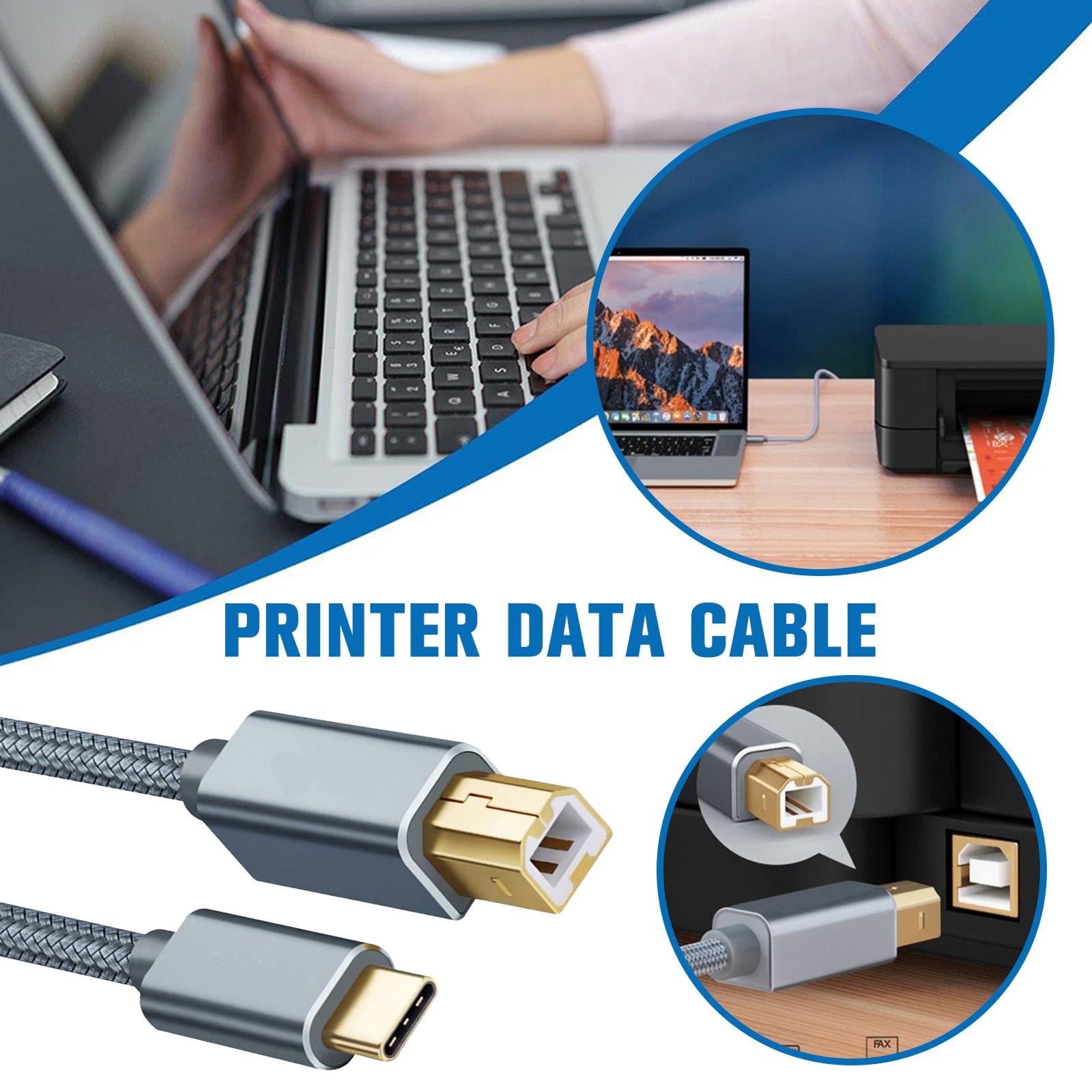 Wmool USB Type-C to USB B 2.0 Printer Cable Scanner Laptop; Gray - Image 2