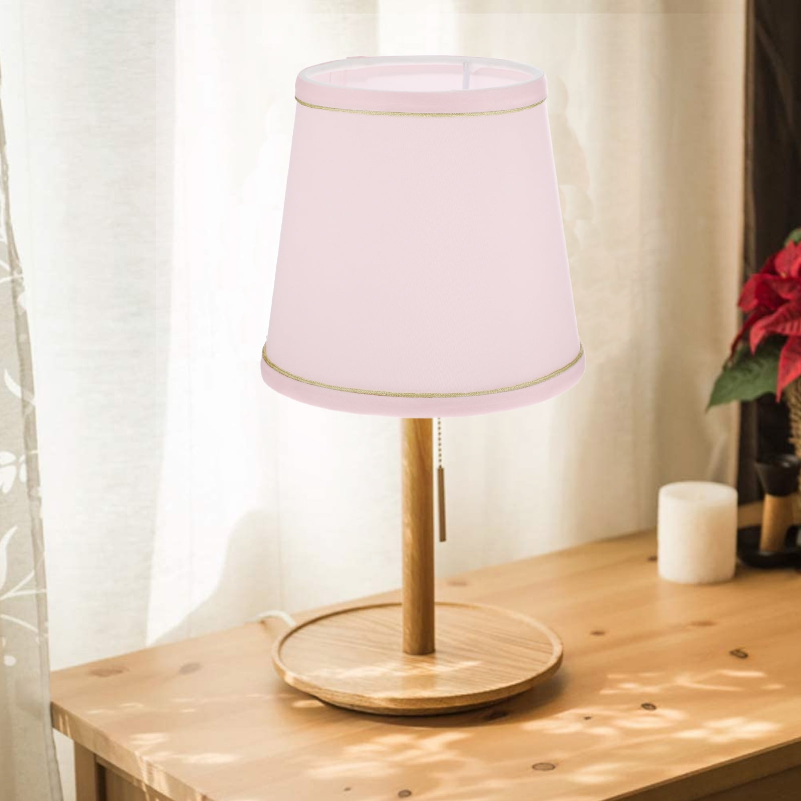 Ortofally Drum Lamp Shade Linen Fabric Lamp Cover Chandelier Lamp Shades for Chandeliers Lights Table Floor Wall Lamps Replacement 17.00X16.00X4.00CM Pink - Image 2