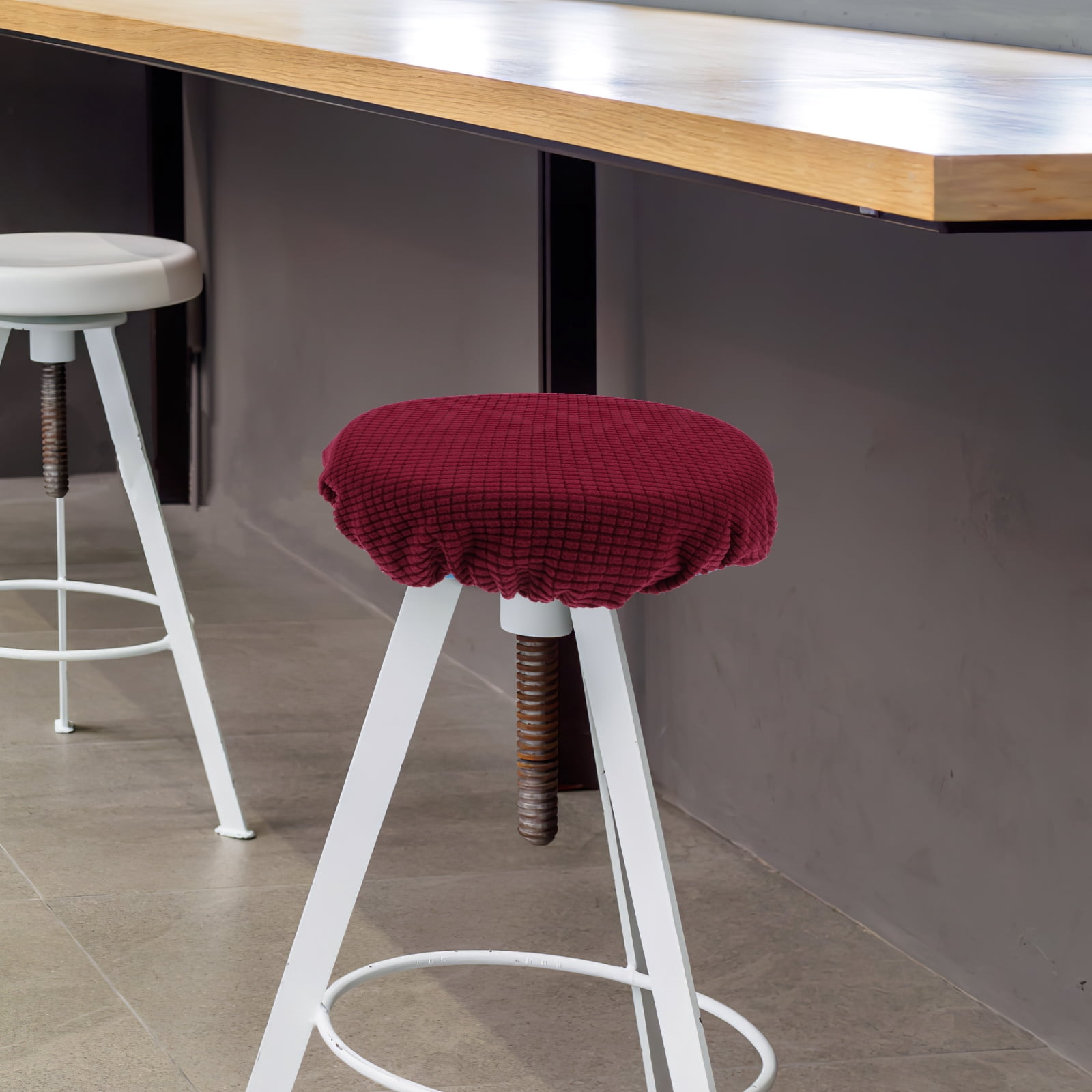 Ortofally Bar Stool Covers Stretchy Round Chair Covers Slipcover Washable Stool Cushion Elastic Bar Chair Covers Grey 27.5X17.5X6CM Dark Red - Image 2